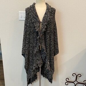 Chico's Black Silver & Gray Sweater Cape Shawl